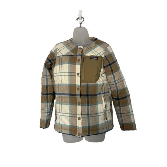 Patagonia Jackets & Blazers - Patagonia Womens SZ S Heywood Plaid Jacket Insulated Quilted Cream Blue Rare!